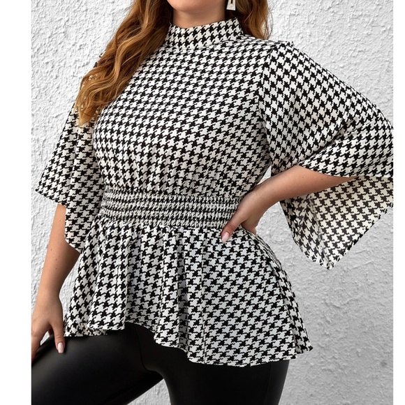Plus Classic Houndstooth Print Blouse - Picture 3 of 7